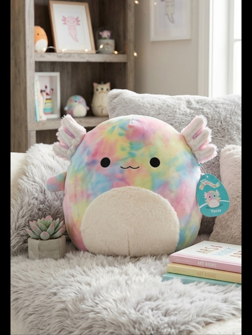 Squishmallows Rainbow Pastel Axolotl Plush - Pink, Blue, Yellow, Green